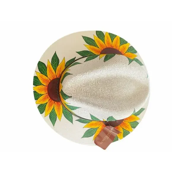 MEXICAN Artisanal Hat Handpainted Fedora Floral Sunflower Sombrero Panama Boho M - Picture 5 of 9